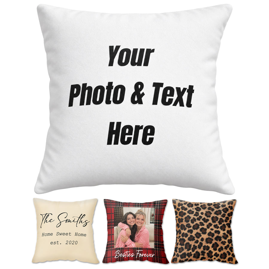 Custom Pillow with Picture and Text - Personalized Pillows with Names, Custom Throw Pillow, Double-Sided Print, Insert Included