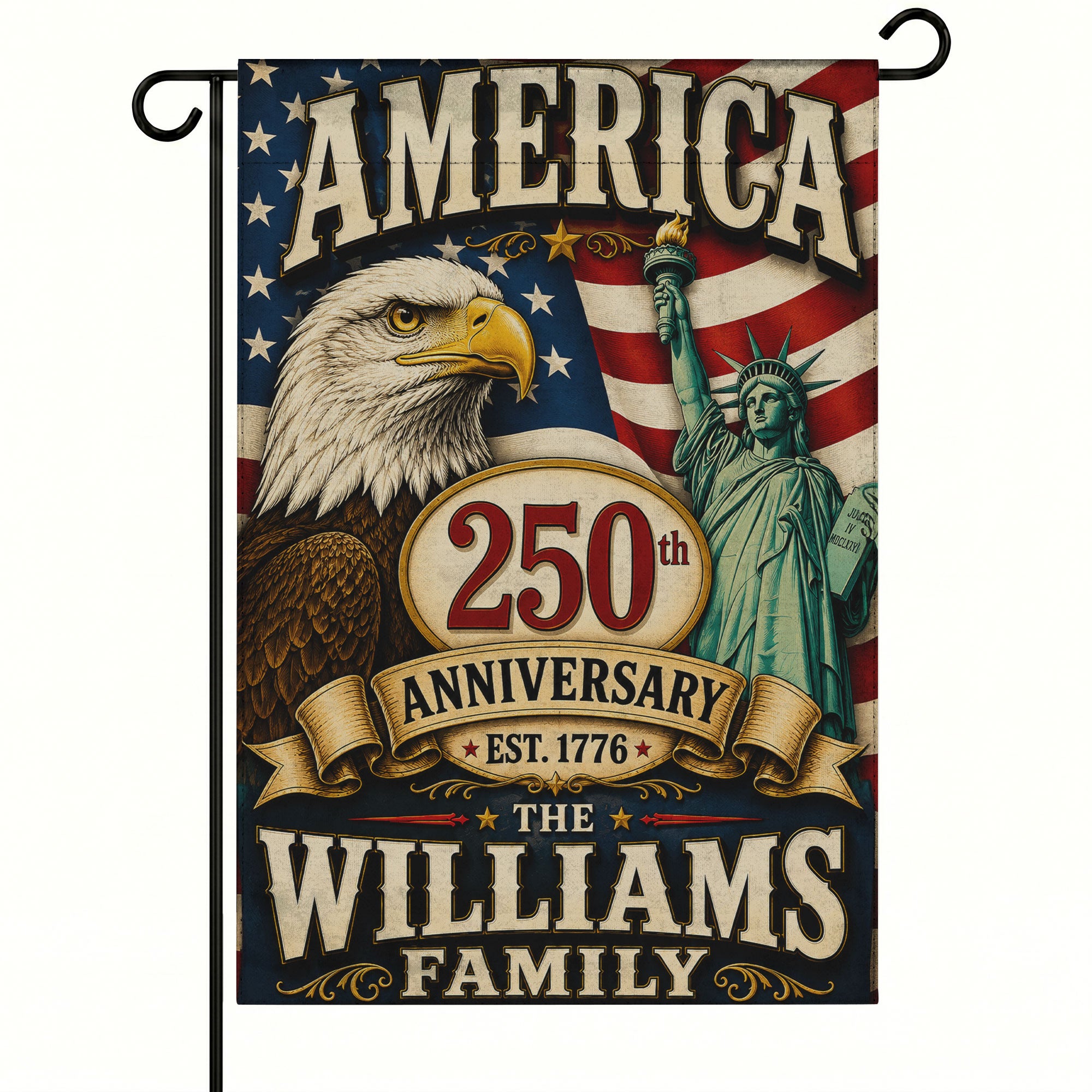 Custom Family Name with Patriotic Eagle Flag - USA 250th Anniversary Garden Flag - 4th of July Decor