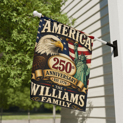 Custom Family Name America 250th Eagle Liberty Patriotic Garden Flag - Personalized Decor