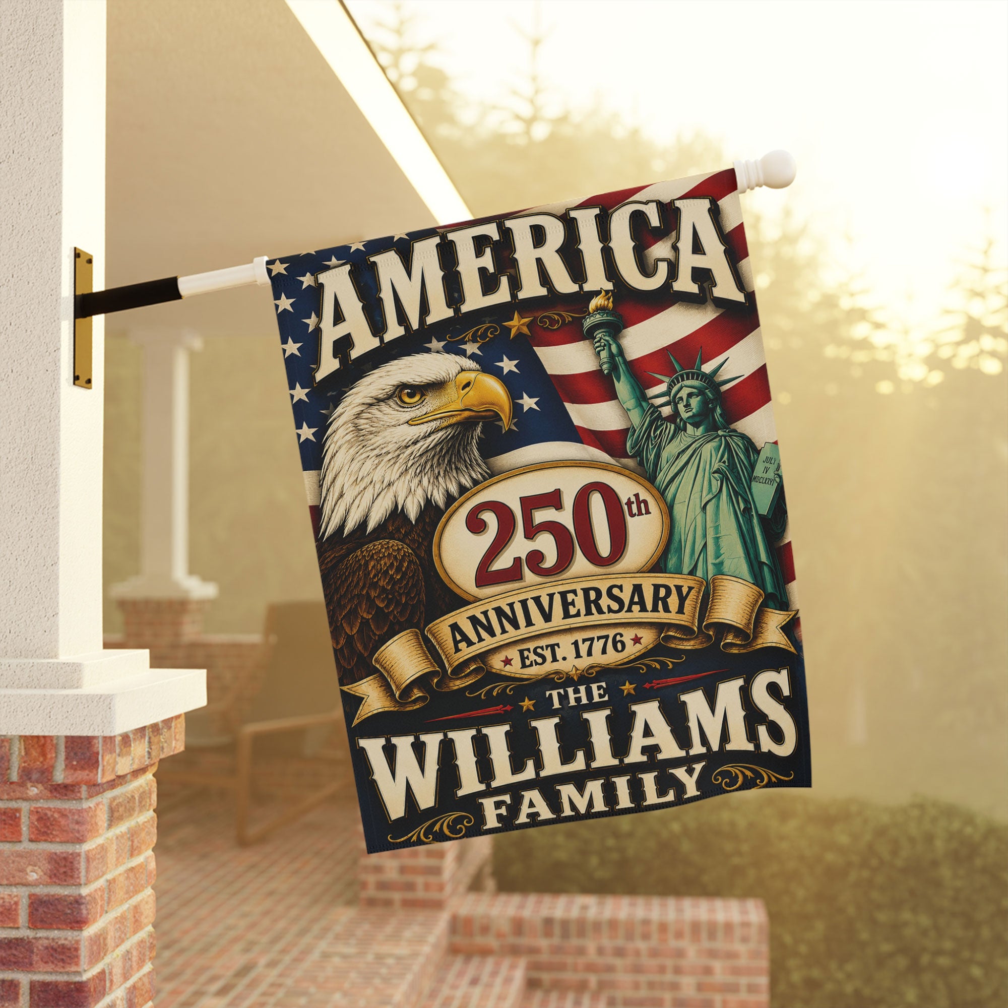 Custom Family Name with Patriotic Eagle Flag - USA 250th Anniversary Garden Flag - 4th of July Decor