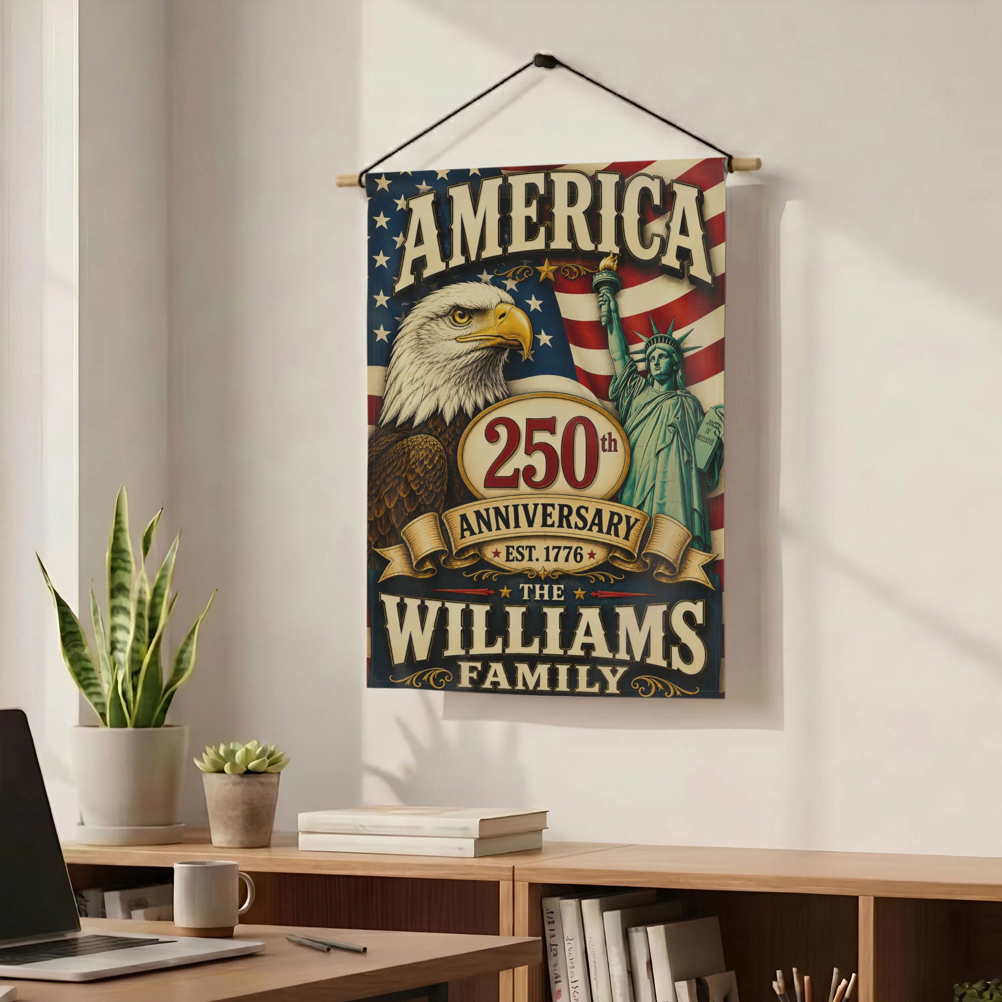 Custom Family Name with Patriotic Eagle Flag - USA 250th Anniversary Garden Flag - 4th of July Decor