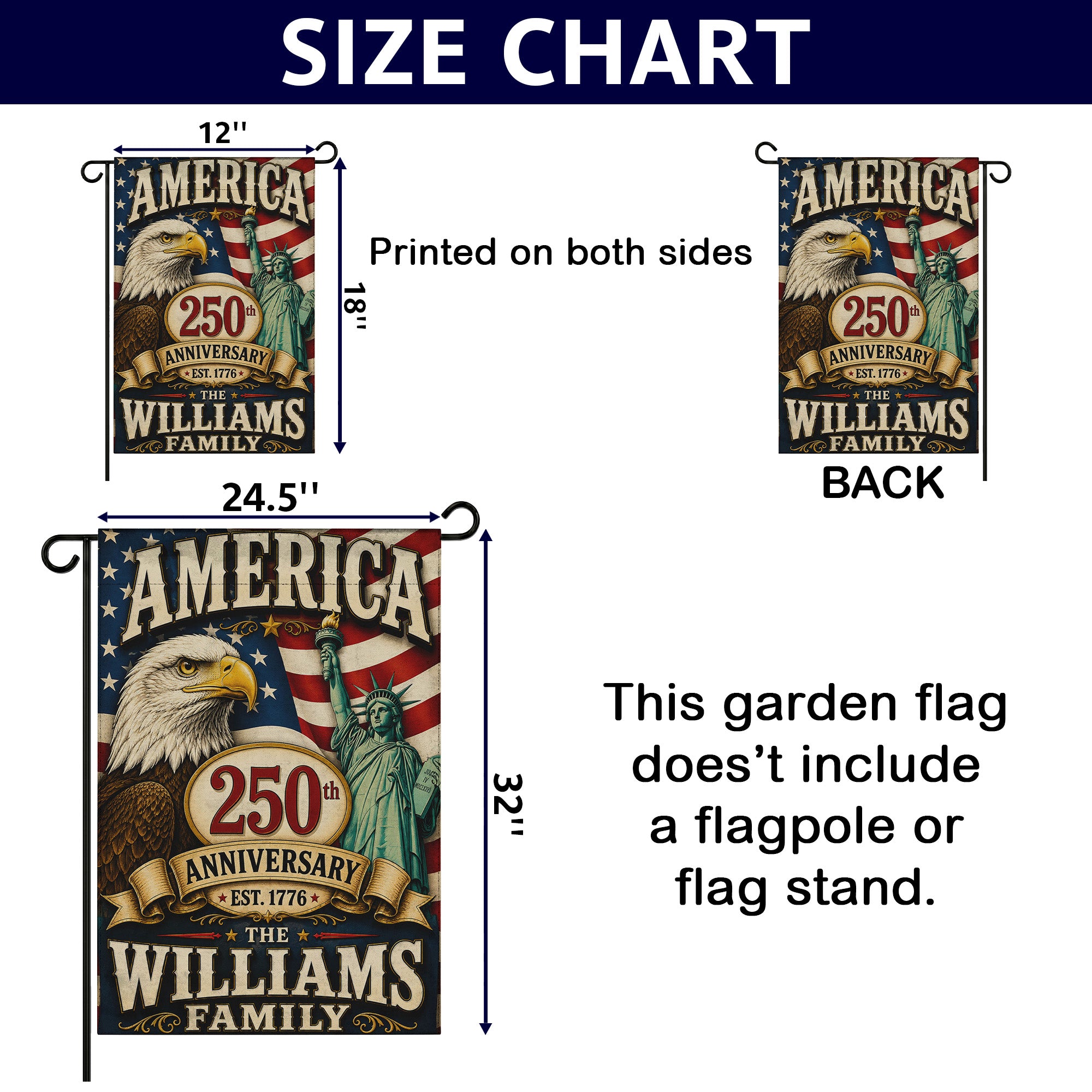 Custom Family Name with Patriotic Eagle Flag - USA 250th Anniversary Garden Flag - 4th of July Decor