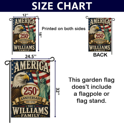 Custom Family Name America 250th Eagle Liberty Patriotic Garden Flag - Personalized Decor