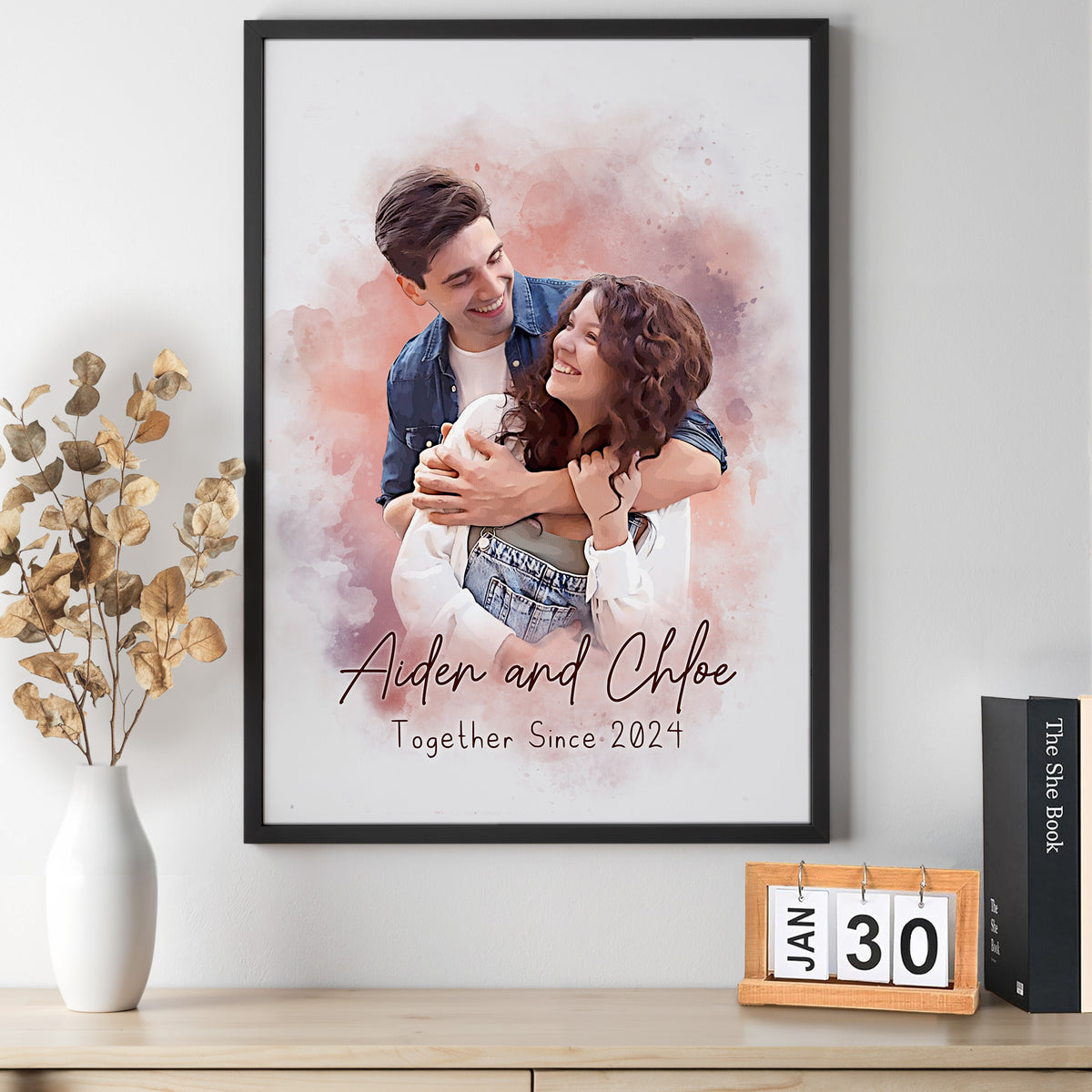 Turn Your Love Into Art - Personalized Watercolor Couple Portrait Canvas from Photo - Romantic Gift for Couples