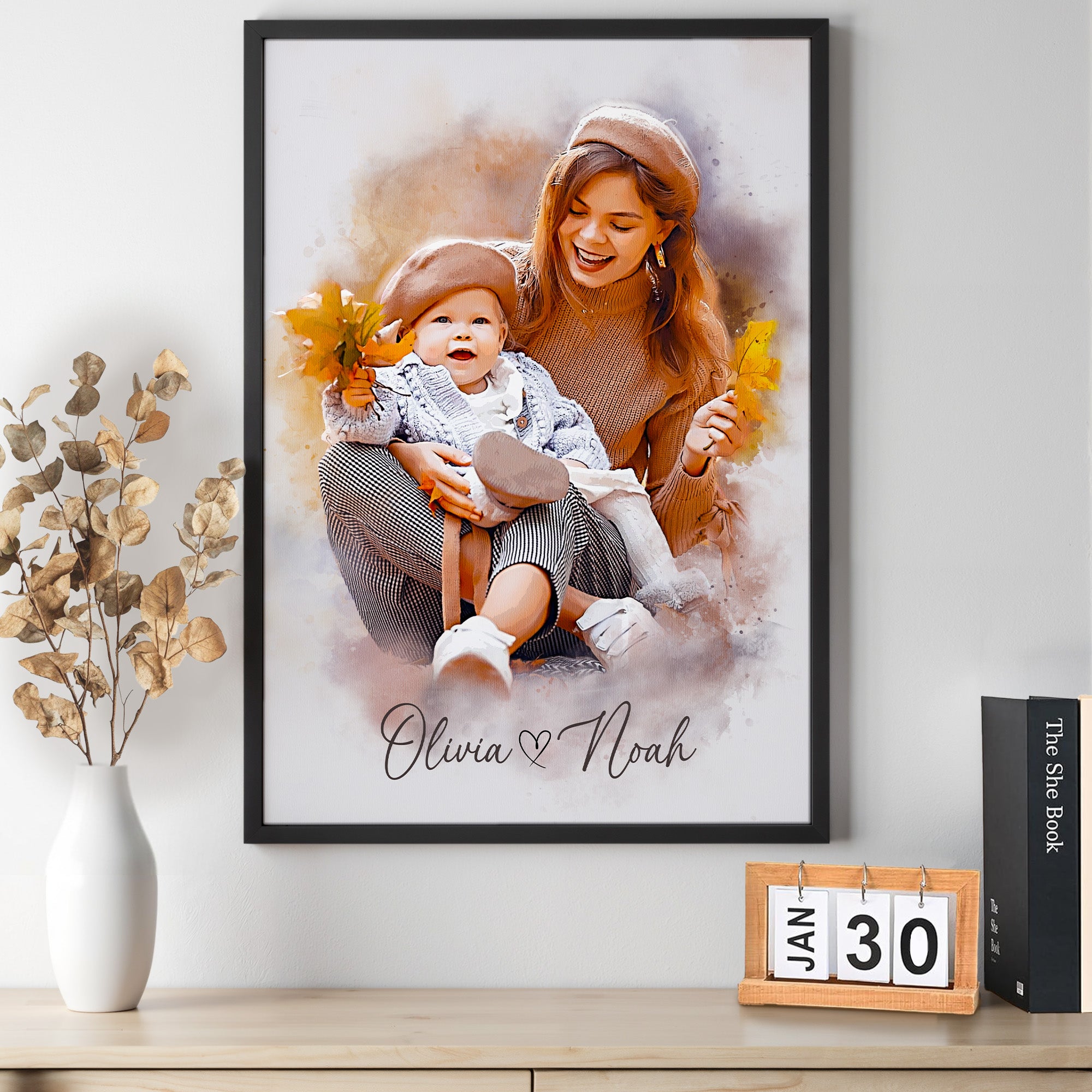 A Mother’s Love In Every Moment - Personalized Watercolor Portrait Canvas from Photo - Gift for Mom