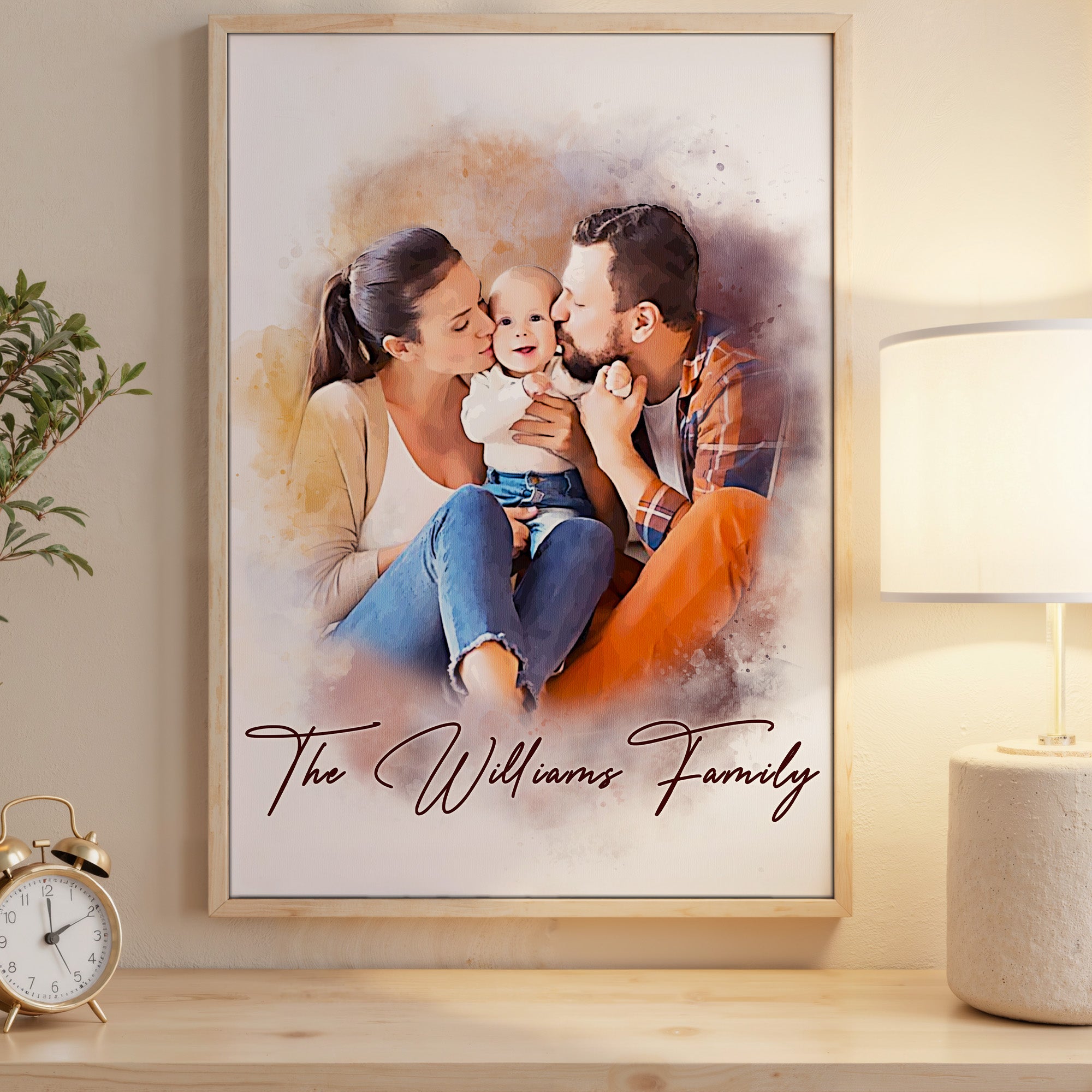 Personalized Watercolor Family Portrait Canvas Wall Art, Custom Gift for Parents on Mother's Father's Day