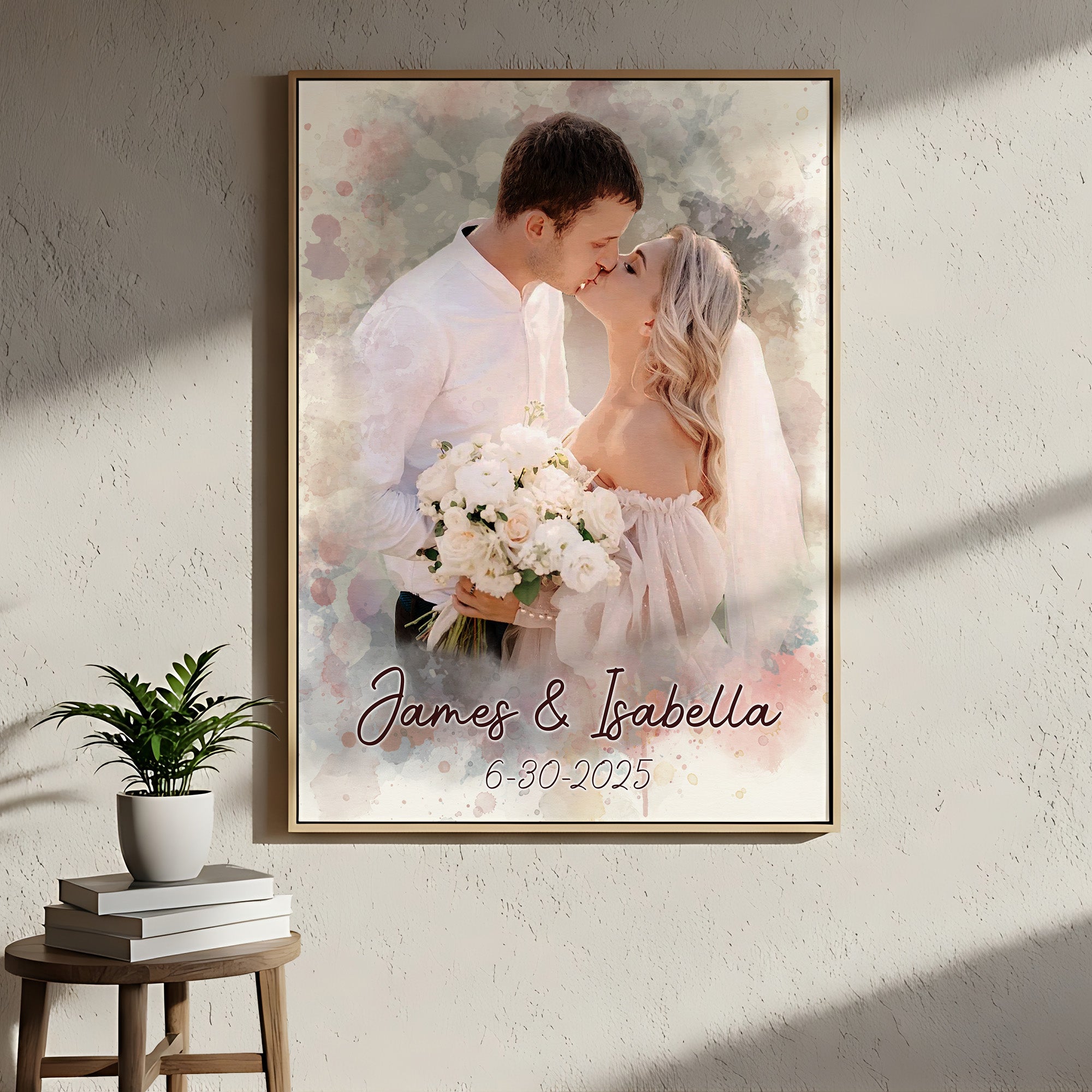 Personalized Watercolor Wedding Portrait Canvas from Photo – Custom Husband and Wife Wall Art