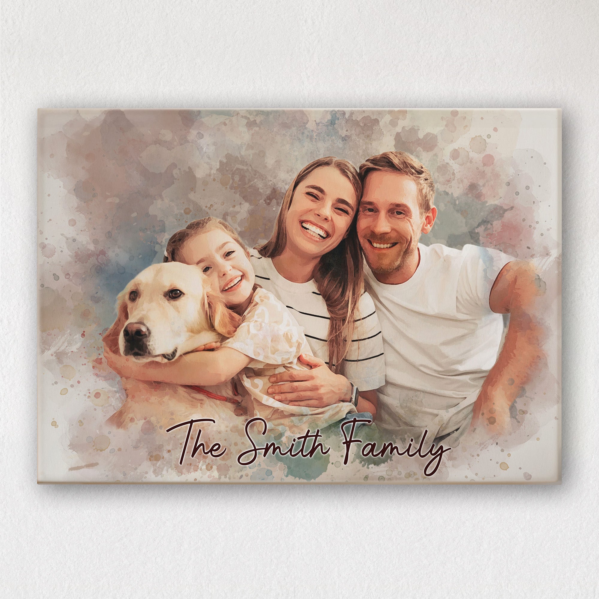 Personalized Watercolor Family Portrait Canvas from Photo – Custom Family Wall Art for Home Decor