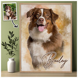Custom Watercolor Dog Portrait from Photo with Name Canvas - Personalized Wall Art