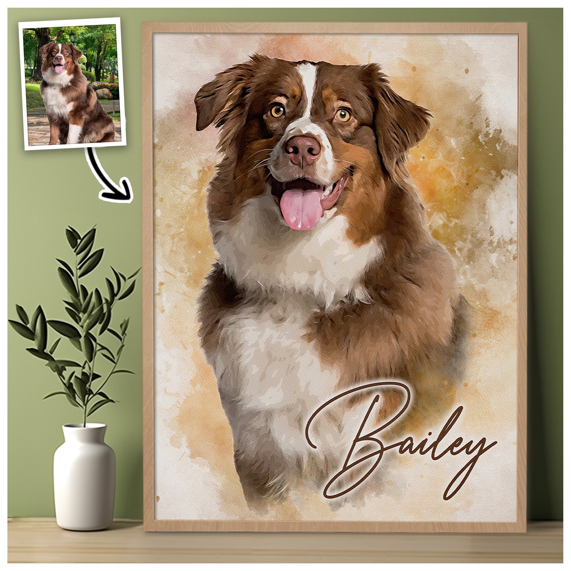 Personalized Watercolor Dog Portrait Wall Art, Unique Customized Pet Portrait Canvas for Dog Lovers