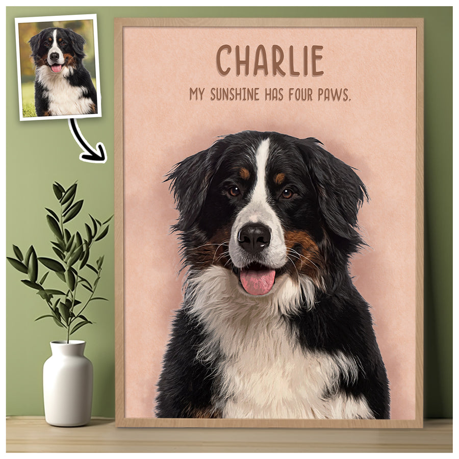 Custom Dog Portrait from Photo with Name & My Sunshine Has Four Paws Canvas - Personalized Wall Art