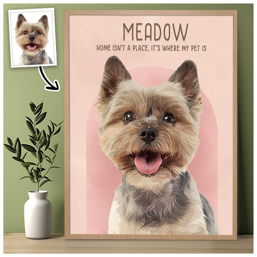 Custom Dog Portrait from Photo with Name & Home Is Where My Pet Is Canvas - Personalized Wall Art