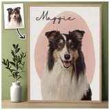 Custom Dog Portrait from Photo Pink Background with Name Canvas - Personalized Wall Art
