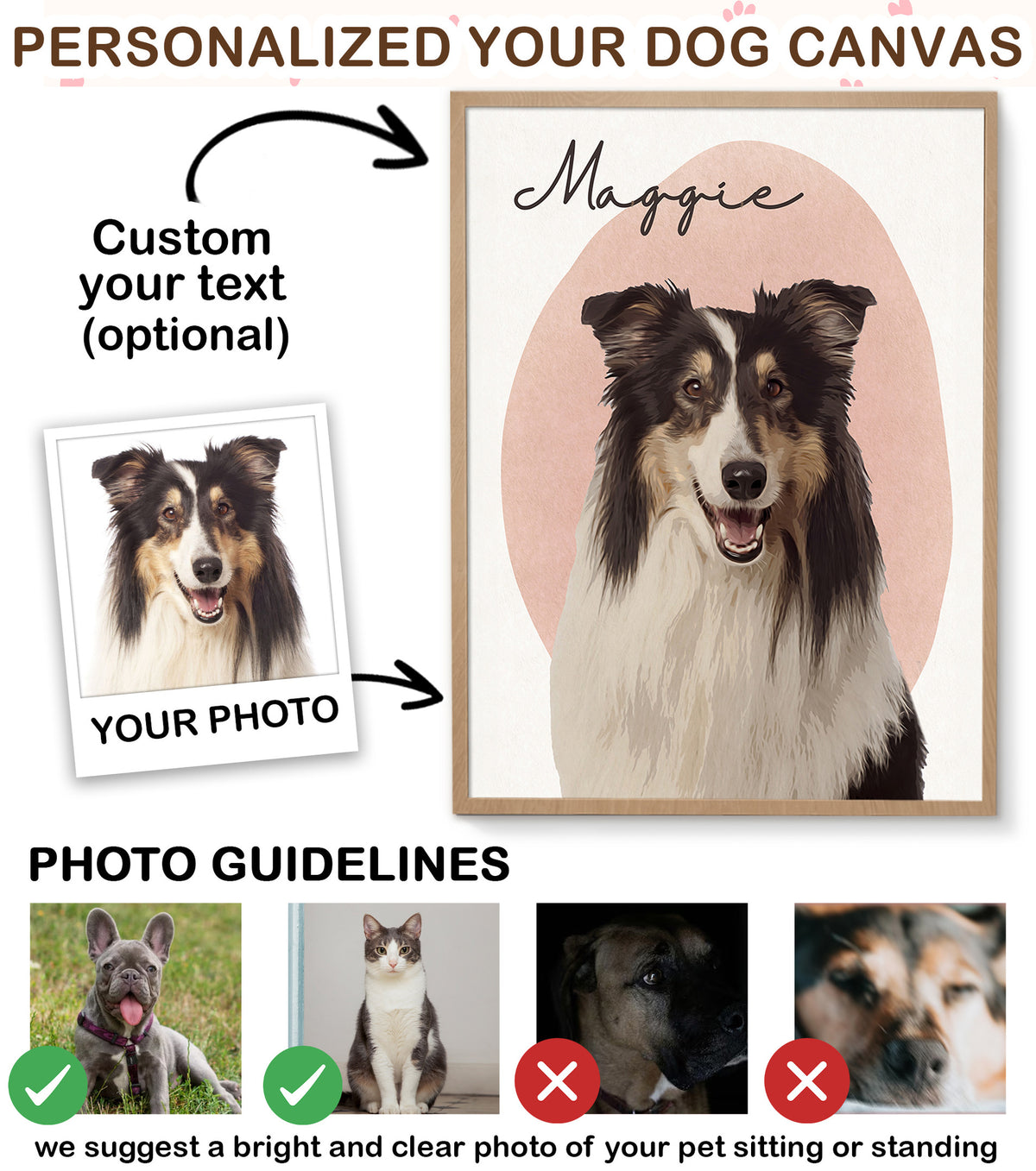Personalized Minimalist Dog Portrait Canvas from Photo - Custom Modern Pet Portrait - Gift for Dog Lovers