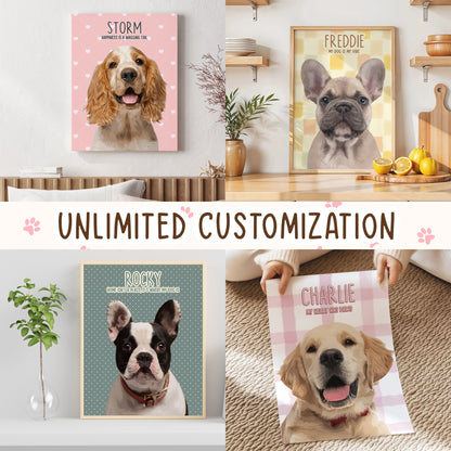 Custom Dog Portrait from Photo with Name & Happiness Is a Wagging Tail Canvas - Personalized Wall Art