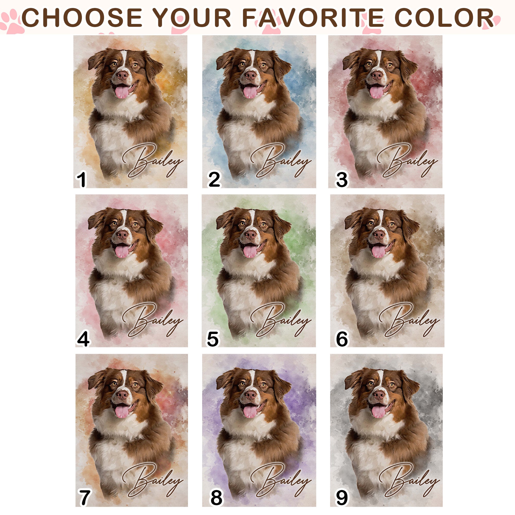 Personalized Watercolor Dog Portrait Wall Art, Unique Customized Pet Portrait Canvas for Dog Lovers
