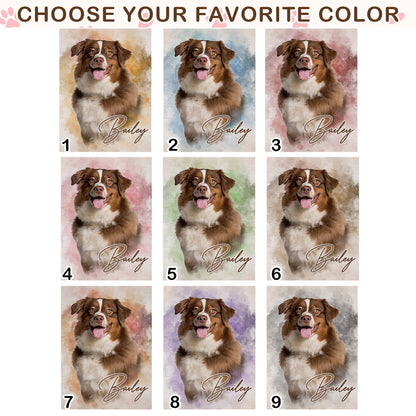 Custom Watercolor Dog Portrait from Photo with Name Canvas - Personalized Wall Art
