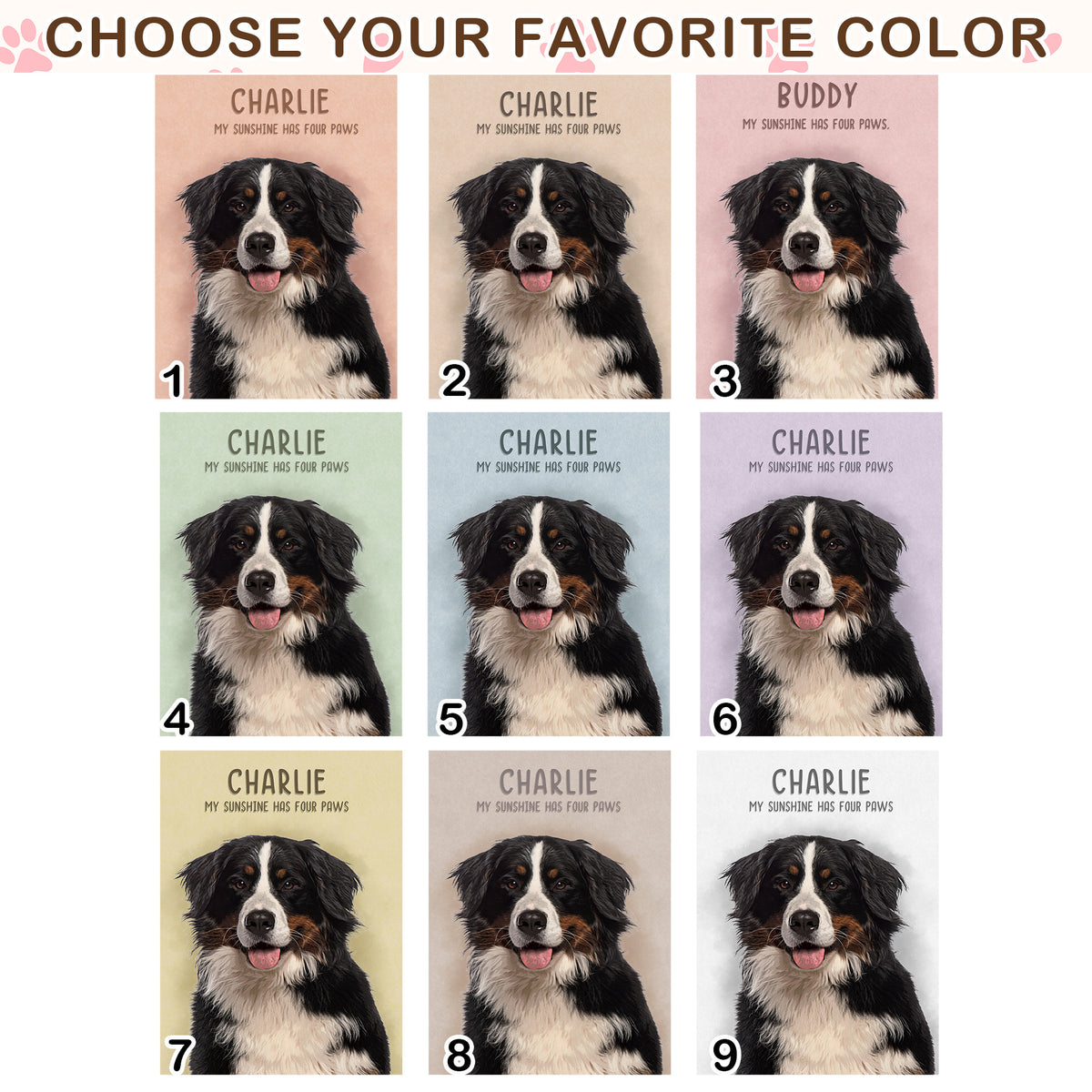 Custom Dog Portrait from Photo with Name & My Sunshine Has Four Paws Canvas - Personalized Wall Art