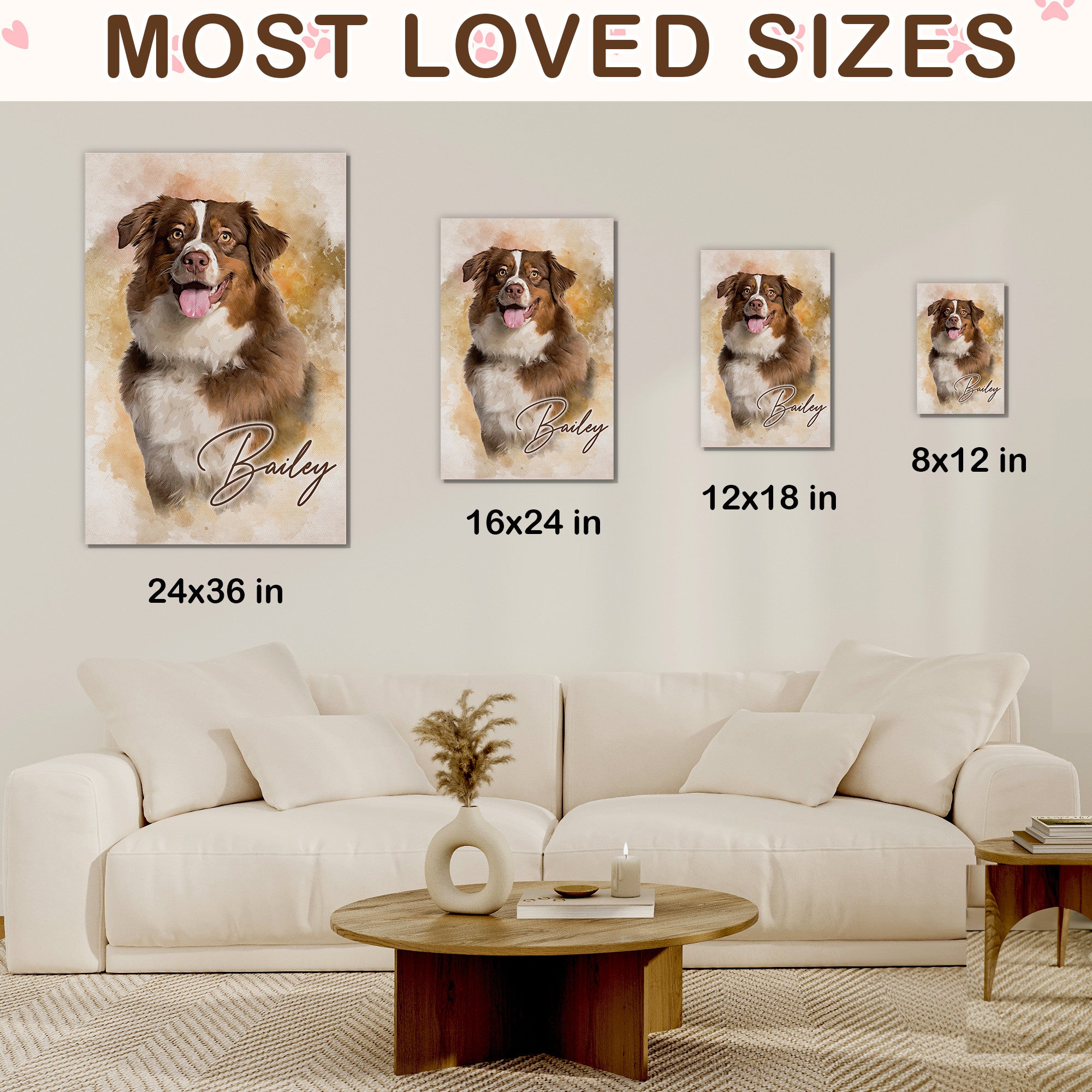 Personalized Watercolor Dog Portrait Wall Art, Unique Customized Pet Portrait Canvas for Dog Lovers