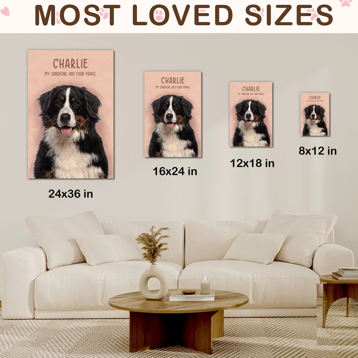 Custom Dog Portrait from Photo with Name & My Sunshine Has Four Paws Canvas - Personalized Wall Art