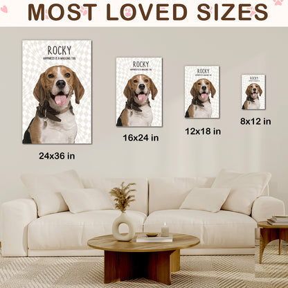Custom Dog Portrait from Photo with Name & Happiness Is a Wagging Tail Canvas - Personalized Wall Art