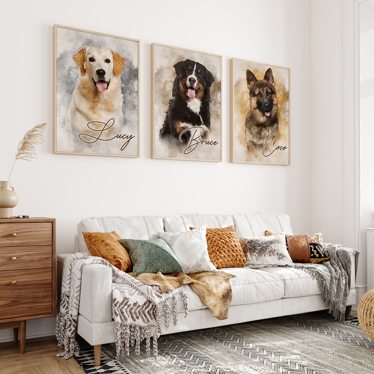 Custom Watercolor Dog Portrait from Photo with Name Canvas - Personalized Wall Art