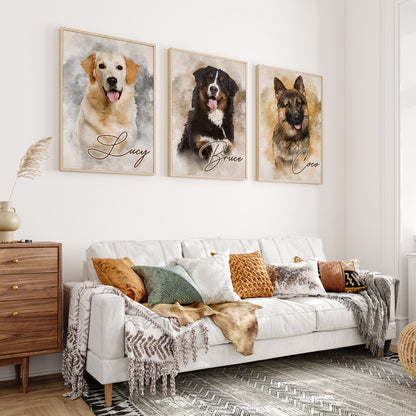 Custom Watercolor Dog Portrait from Photo with Name Canvas - Personalized Wall Art