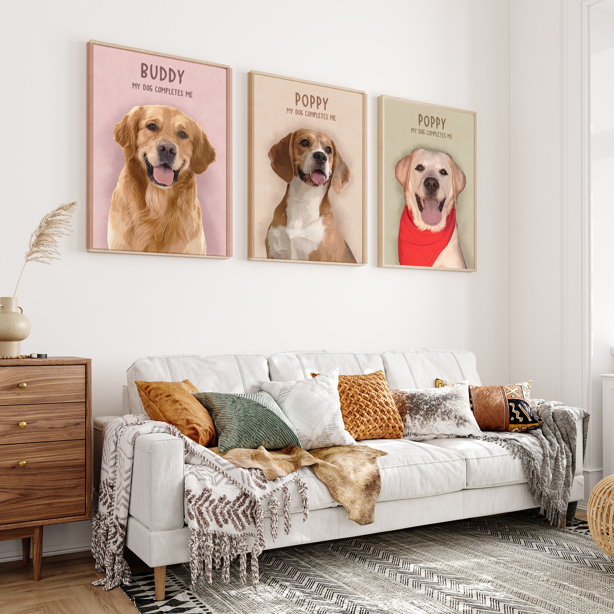 Custom Dog Watercolor Portrait Canvas, Personalized Pet Memorial Gift for Dog Lovers