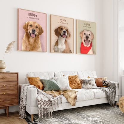 Custom Dog Portrait from Photo with Name & My Sunshine Has Four Paws Canvas - Personalized Wall Art