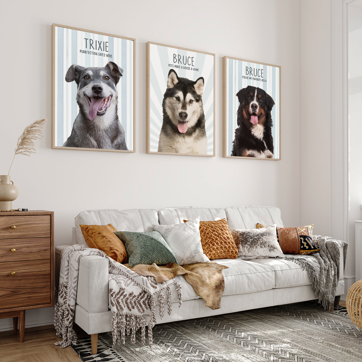 Custom Dog Portrait from Photo with Name & Happiness Is a Wagging Tail Canvas - Personalized Wall Art