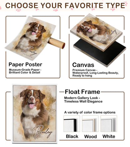 Custom Watercolor Dog Portrait from Photo with Name Canvas - Personalized Wall Art