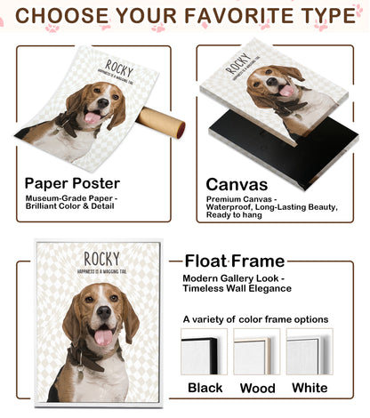 Custom Dog Portrait from Photo with Name & Happiness Is a Wagging Tail Canvas - Personalized Wall Art
