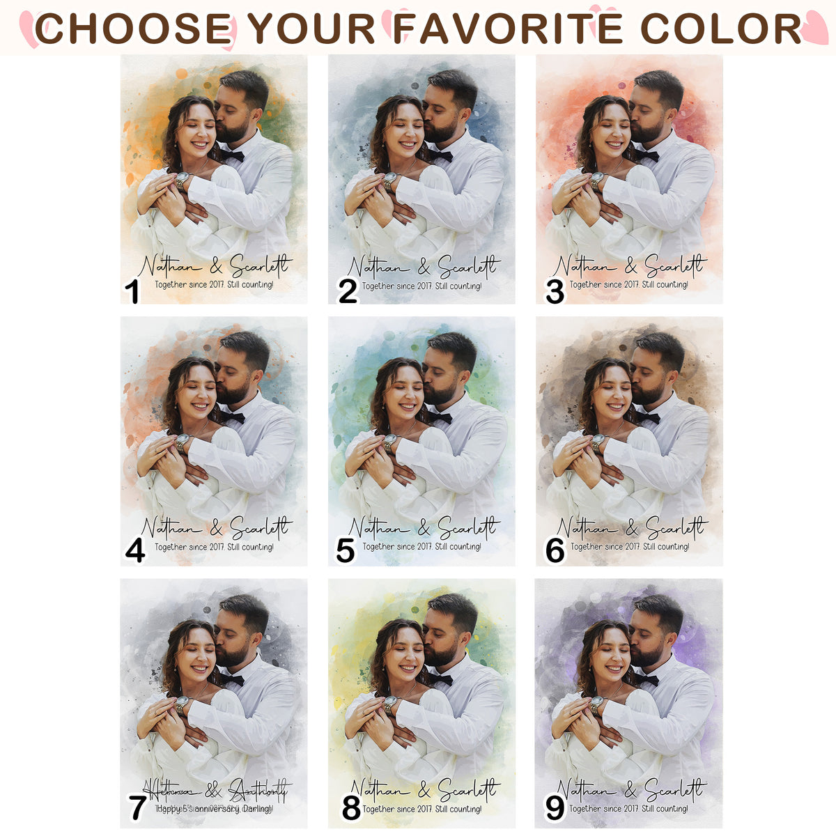 Custom Photo Watercolor Couple Portrait Together Since [Year] - Personalized Wrapped Canvas