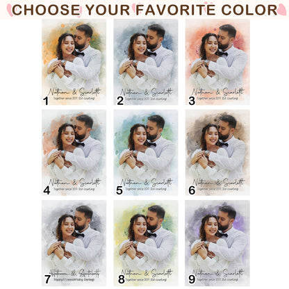 Custom Photo Watercolor Couple Portrait Together Since [Year] - Personalized Wrapped Canvas