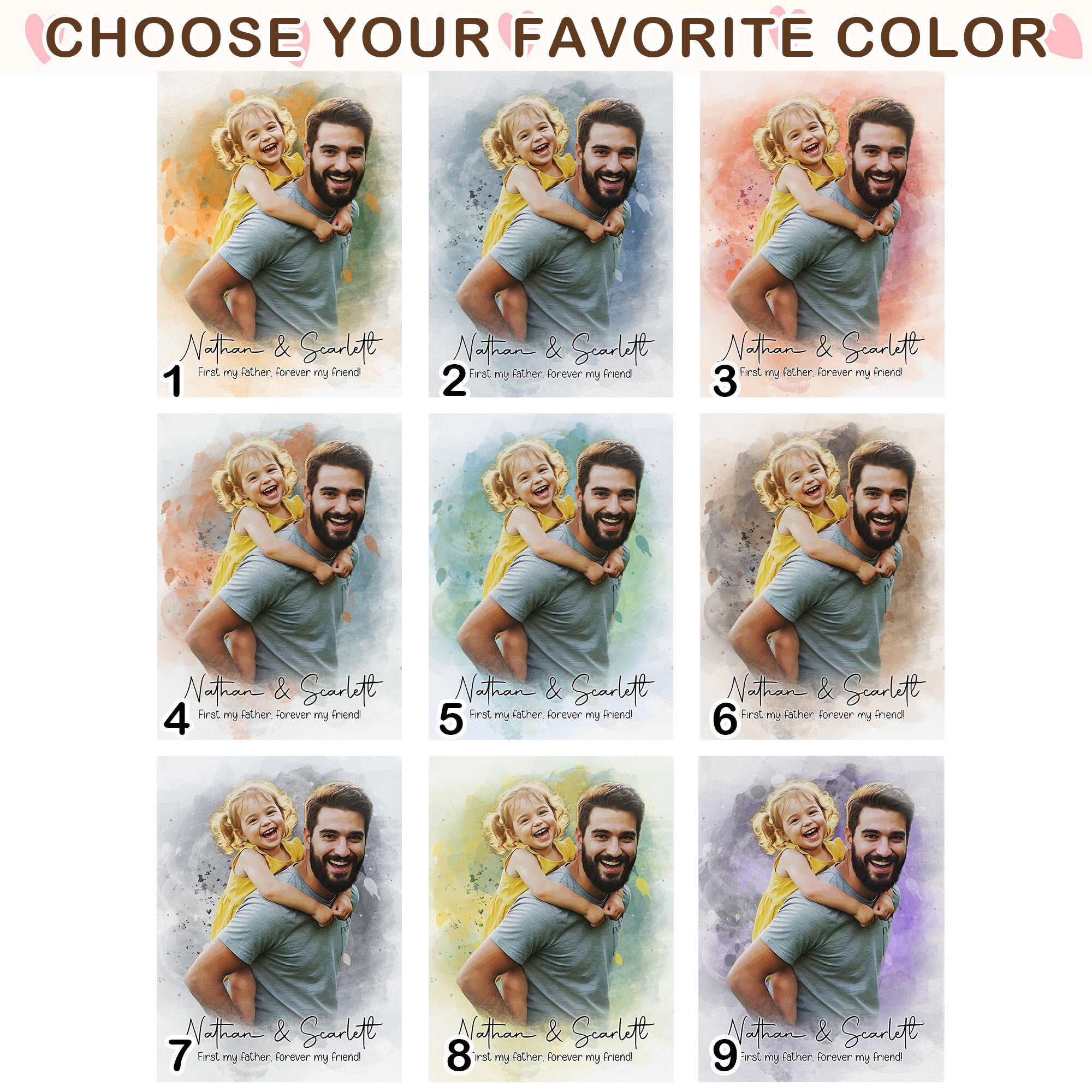 Custom Dad Portrait Canvas from Photo – Watercolor Father’s Day Wall Art Gift