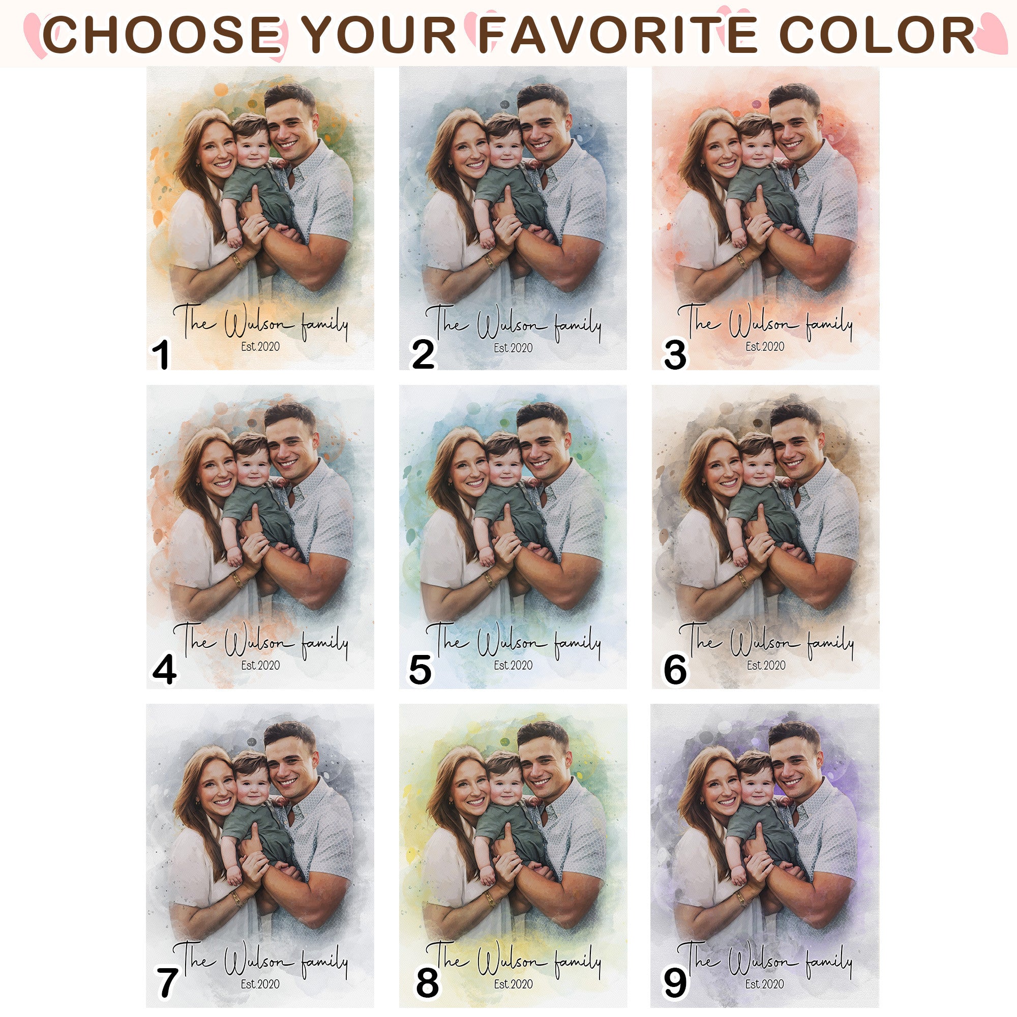 Personalized Watercolor Family Portrait Canvas - Custom Family Name & Est Year Wall Art - Meaningful Anniversary Gift