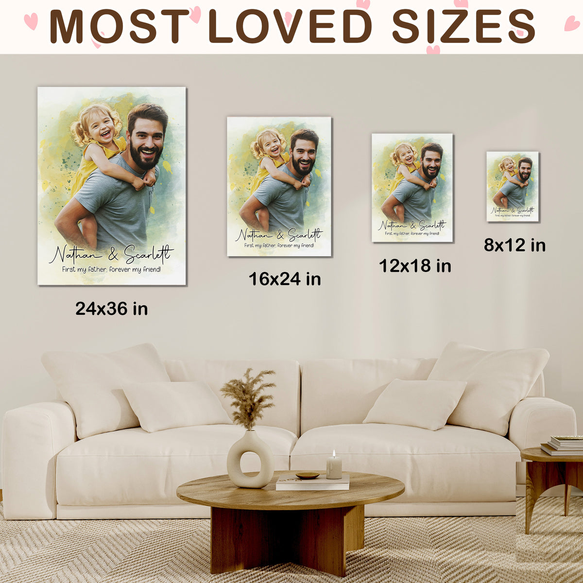 Custom Photo Watercolor Father and Daughter Forever My Friend Canvas - Personalized Wall Art