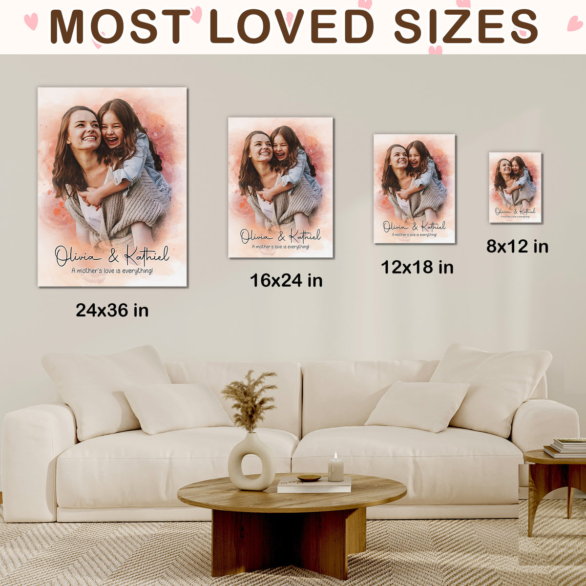Custom Photo Watercolor Mom Portrait A Mother's Love Is Everything Canvas - Personalized Wall Art