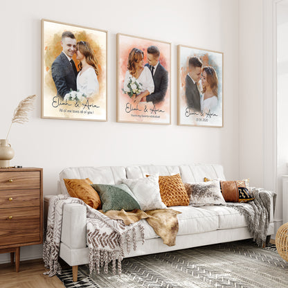 Custom Photo Watercolor Couple Portrait Together Since [Year] - Personalized Wrapped Canvas