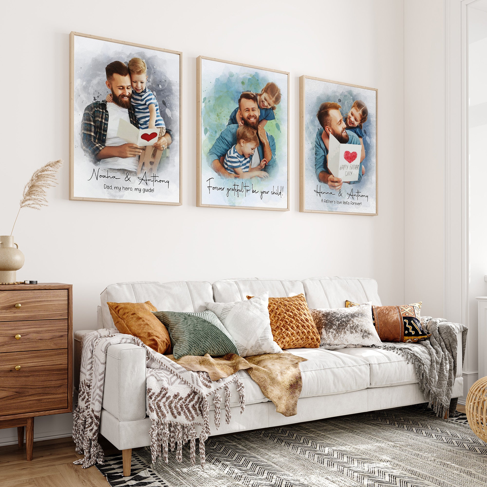 Custom Dad Portrait Canvas from Photo – Watercolor Father’s Day Wall Art Gift