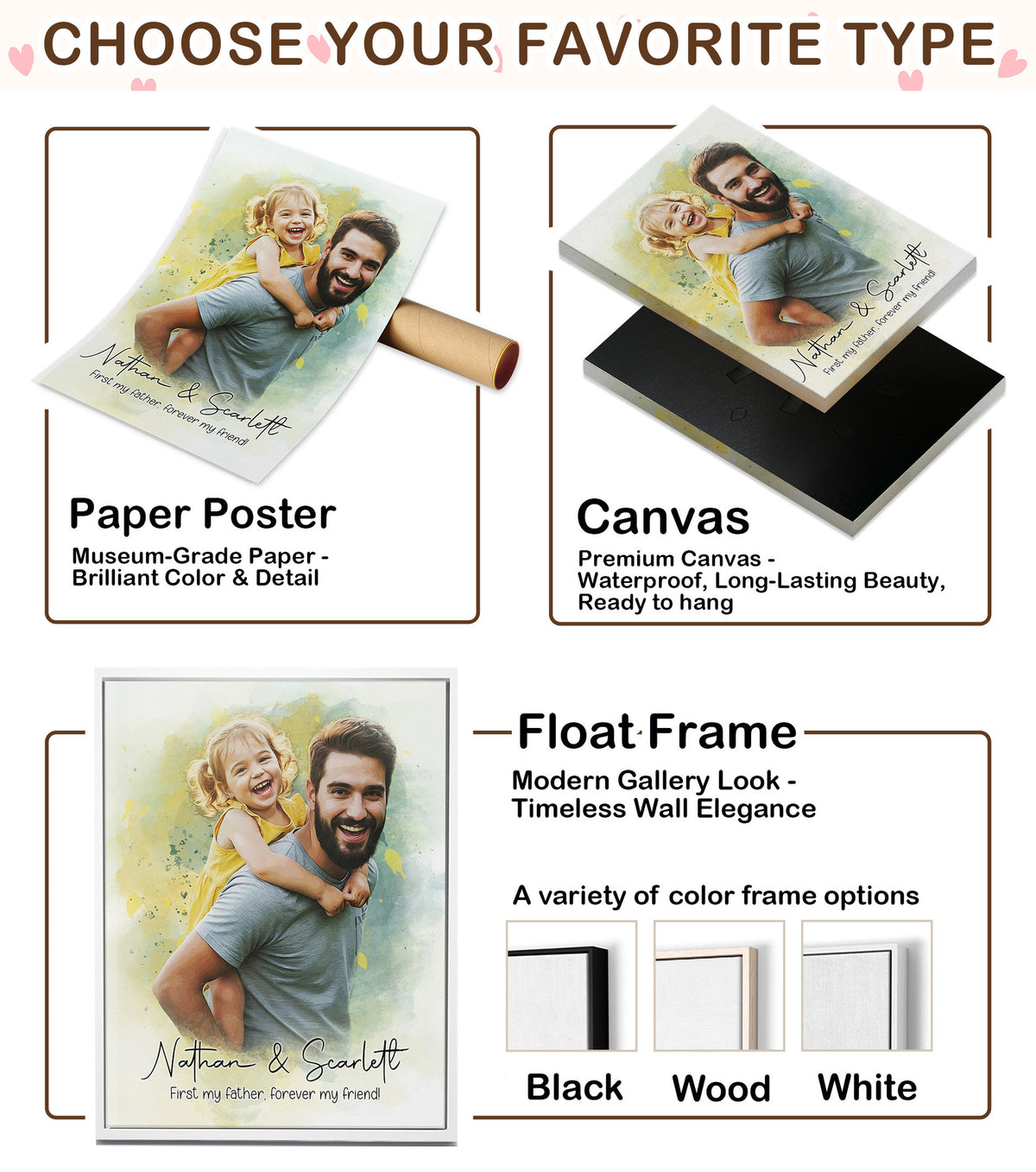 Custom Photo Watercolor Father and Daughter Forever My Friend Canvas - Personalized Wall Art