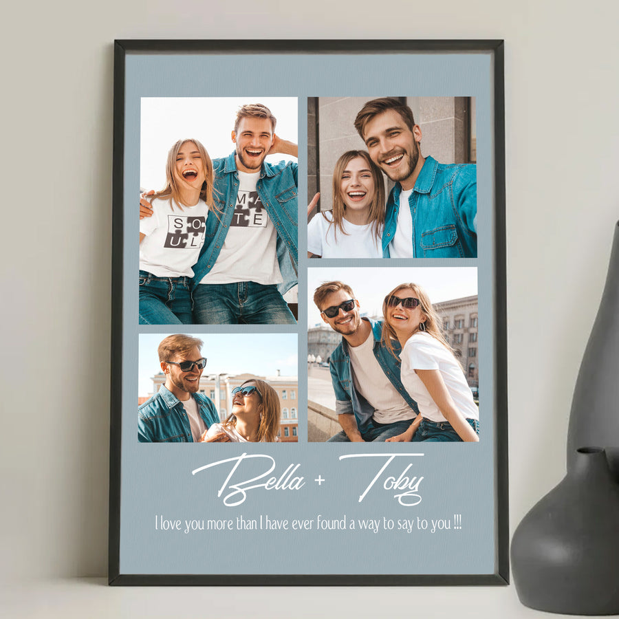 Custom Photo Couple Collage with 4 Photos & Quote - Personalized Wrapped Canvas