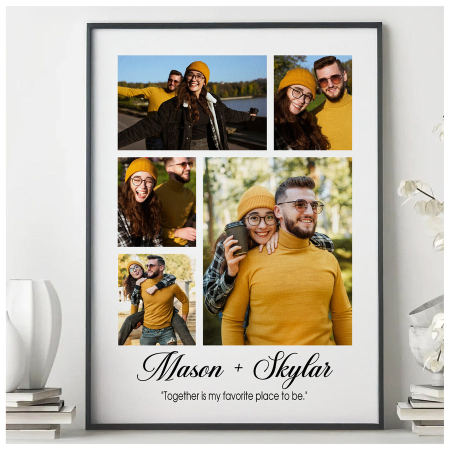 Custom Photo Couple Collage with 5 Photos & Quote - Personalized Wrapped Canvas