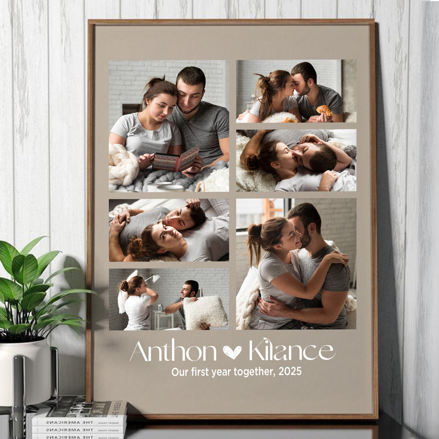 Custom Photo Couple Collage with 6 Photos & Quote - Personalized Wrapped Canvas