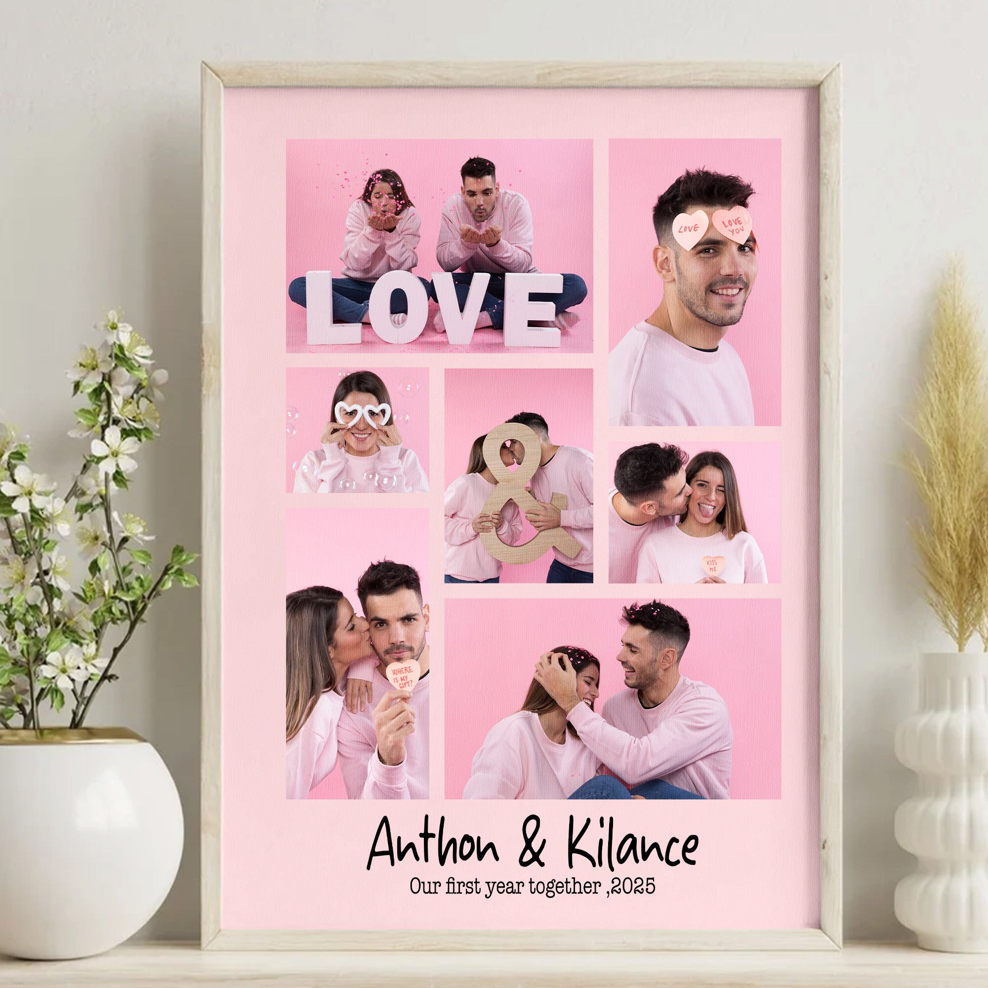 Personalized 7 Photo Collage Canvas for Couples – Custom Photo Wall Art from Your Pictures