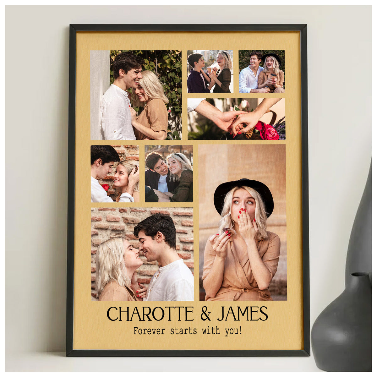 Custom Photo Couple Collage with 8 Photos & Quote - Personalized Wrapped Canvas