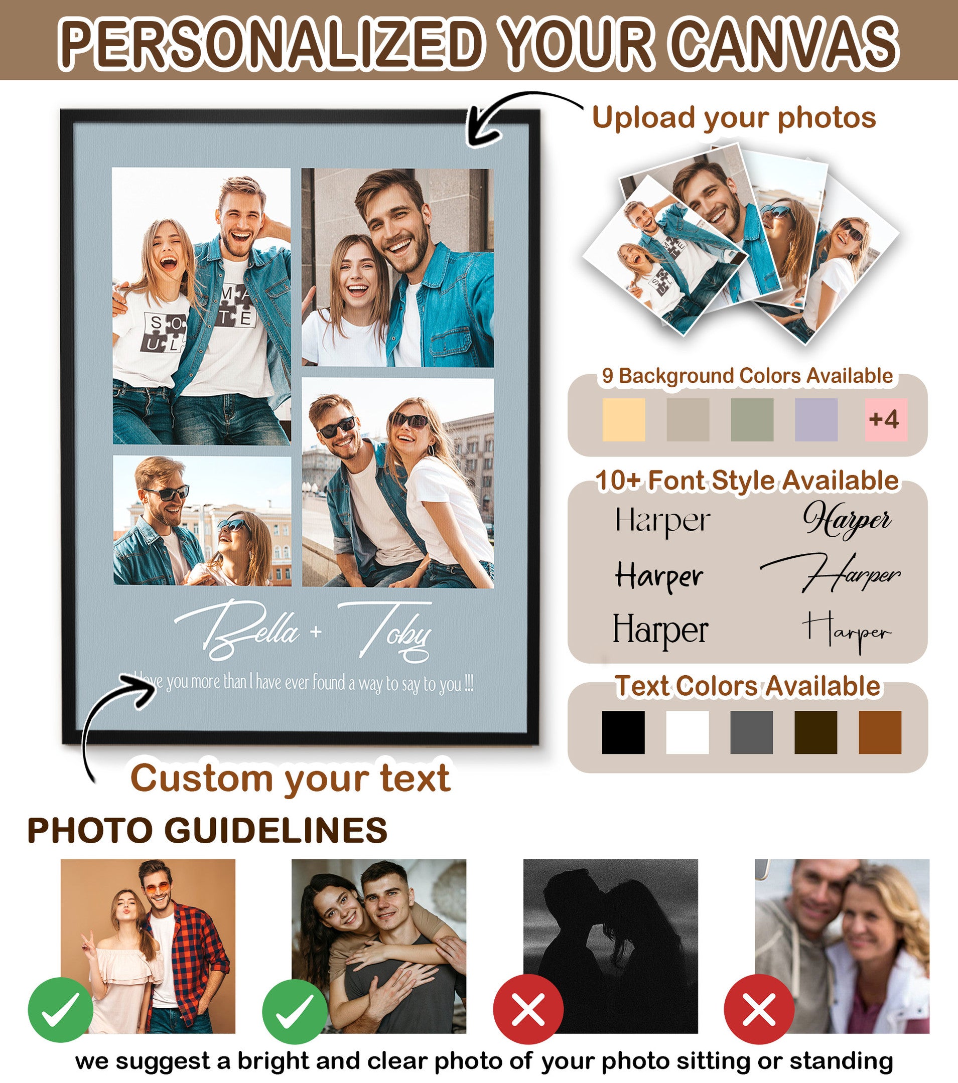 Personalized 4 Photo Collage Canvas for Couples – Custom Photo Wall Art from Your Pictures