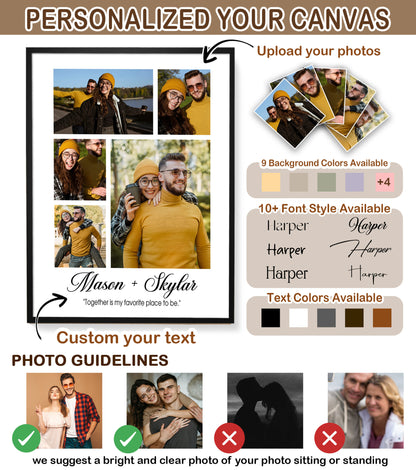 Custom Photo Couple Collage with 5 Photos & Quote - Personalized Wrapped Canvas