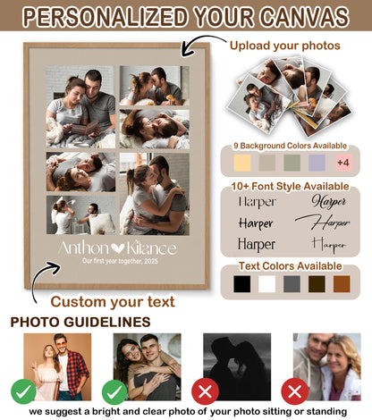 Custom Photo Couple Collage with 6 Photos & Quote - Personalized Wrapped Canvas