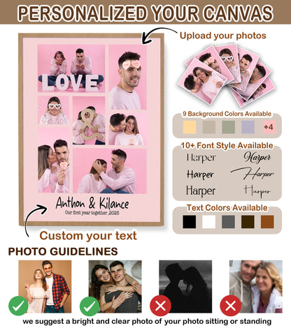 Custom Photo Couple Collage with 7 Photos & Quote - Personalized Wrapped Canvas